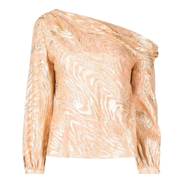 JONATHAN SIMKHAI Alice One Shoulder Top in Apricot Metallic Moire Revolve XS - Picture 6 of 8